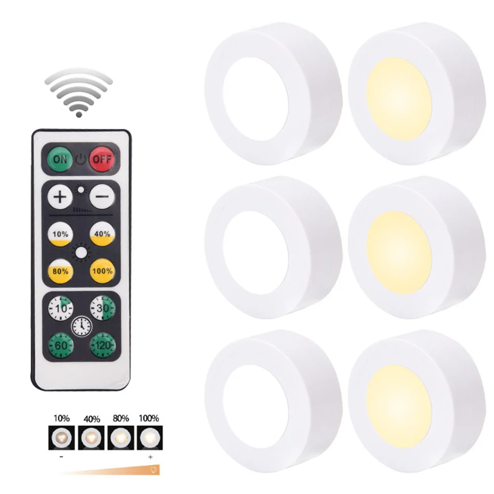 Imagem -02 - Mini Luz de Disco Led Alimentada por Bateria Lâmpada sob a Lâmpada do Armário com Controle Remoto Interior para Guarda-roupa Gaveta Quarto 58 mm