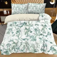 3pcs Green Plant Pattern Printed Quilt Set- Includes 1 Quilt Cover and 2 Pillow Cover (without Filler)
