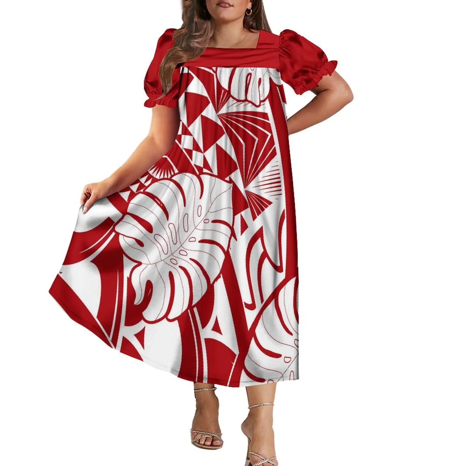 Polynesian Island Style Mumu Women\'S Short Sleeve Dress Summer Resort Island Style Features National Clothing Fashion Long Dress