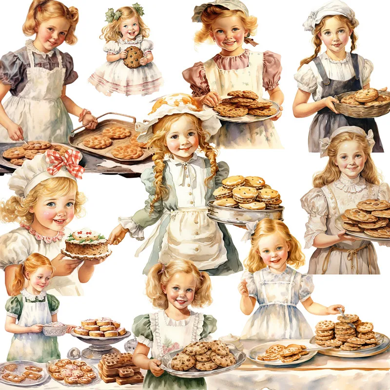 12Pcs/Pack Vintage Cookie Girl Sticker DIY Craft Scrapbooking Album Junk Journal Decorative Stickers