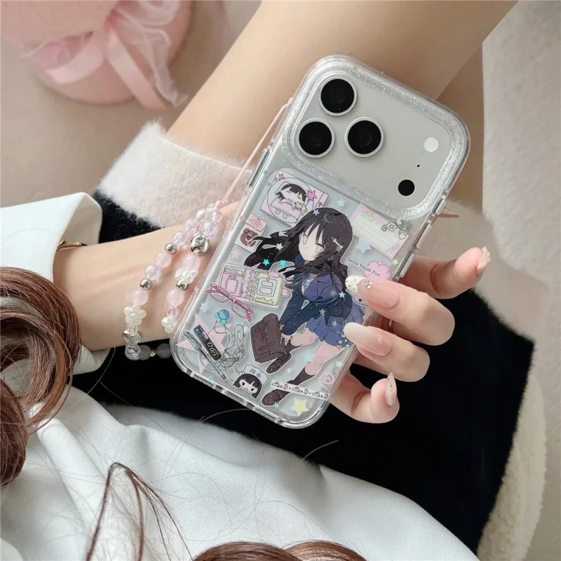 

Japane Cute Anime Girl Sparkling Phone Case For iPhone 17 16 15 14 13 Pro Max 16pro 17pro Cartoon Clear Glitter shockproof Cover