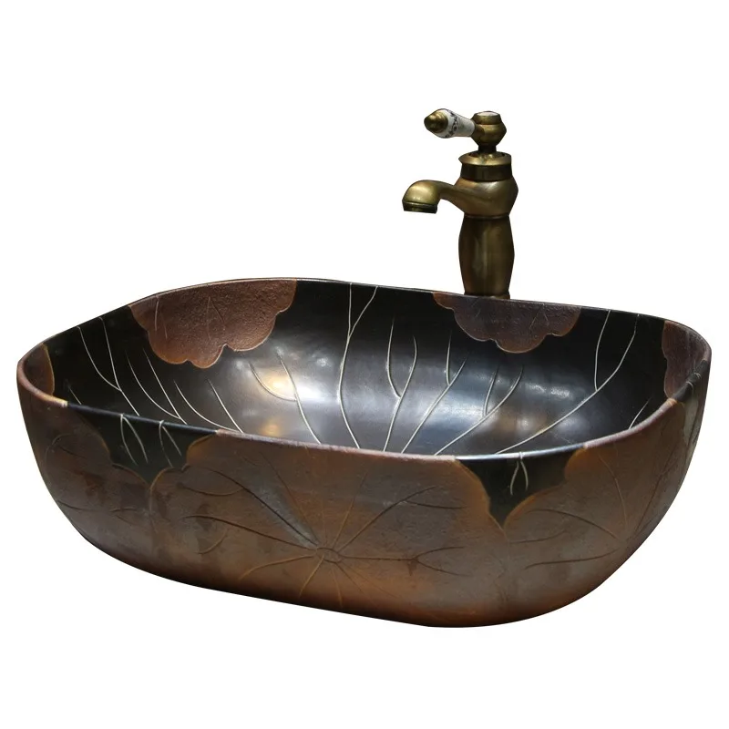 

New Chinese lotus antique wash basin, square wash basin, personalized wash basin