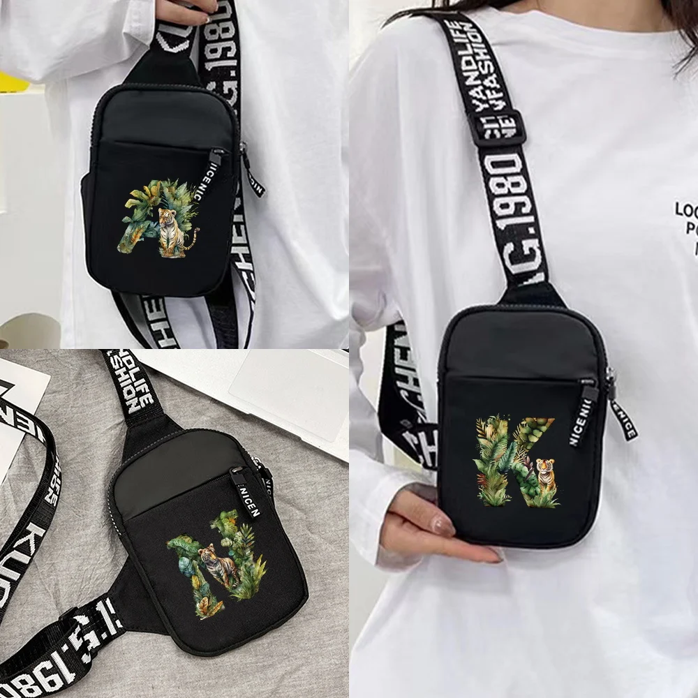 Chest Bags for Men and Women One Shoulder Dustproof Chest Bags Jungle Tiger Letter Series Canvas Material Crossbody Storage Bag