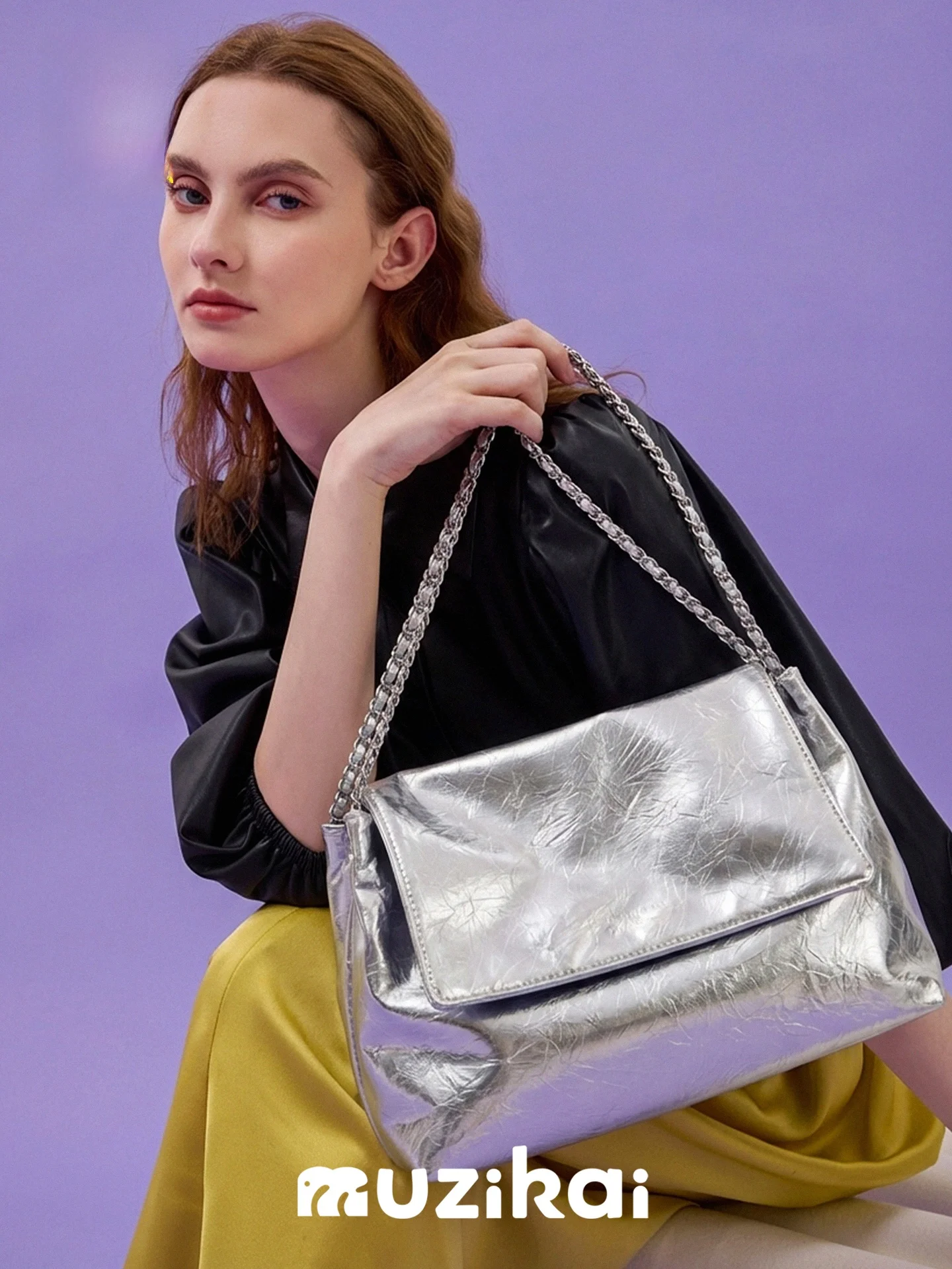 

MuziKai Women's Large Capacity Commuter Underarm Bag Fashionable Single Shoulder Bag Korean Style Chain Handle Casual Bag