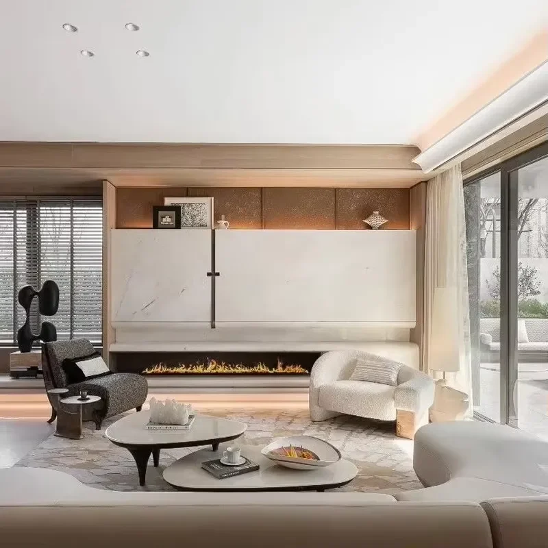 Modern luxury villa living room furniture set L-shaped sofa combination coffee table cabinet full set of indoor solutions OEM