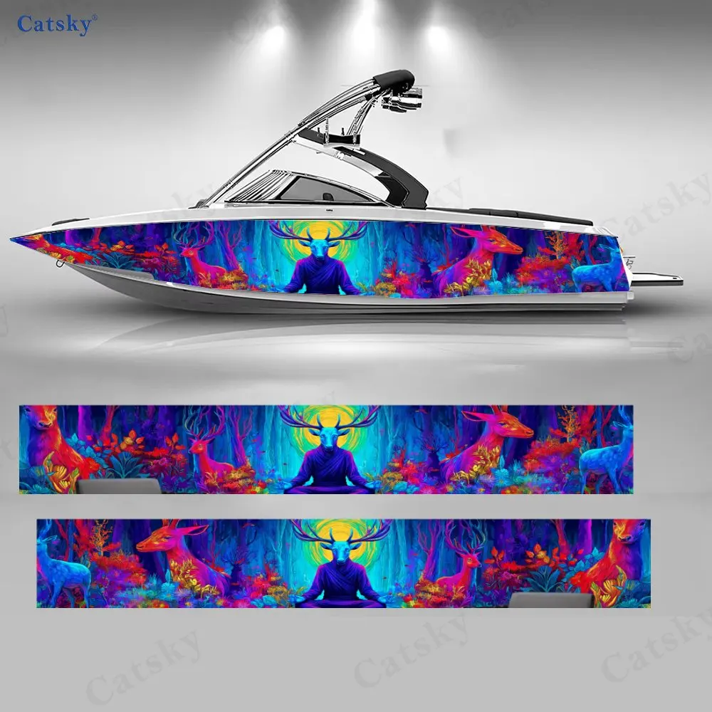 Psychedelic Zen Deer Spirit Neon Meditation Boat Sticker Vinyl Ship Pontoon Deck Boat Fishing Decorative Pontoon Boats Decal