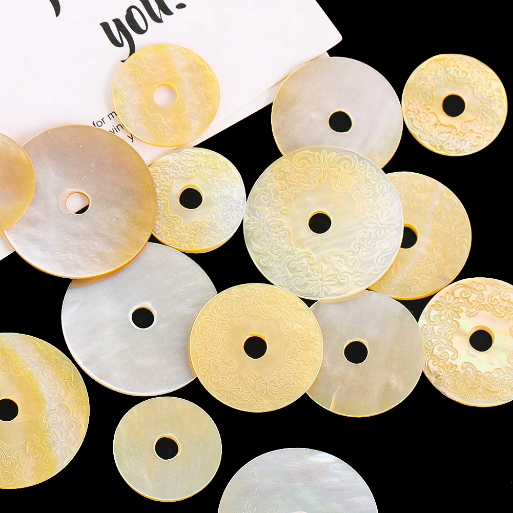 Natural Yellow Shell Rings Mother of Pearl Circle Spacer Disc Connectors Jewelry Making Pendant DIY Crafts Necklace Supplies