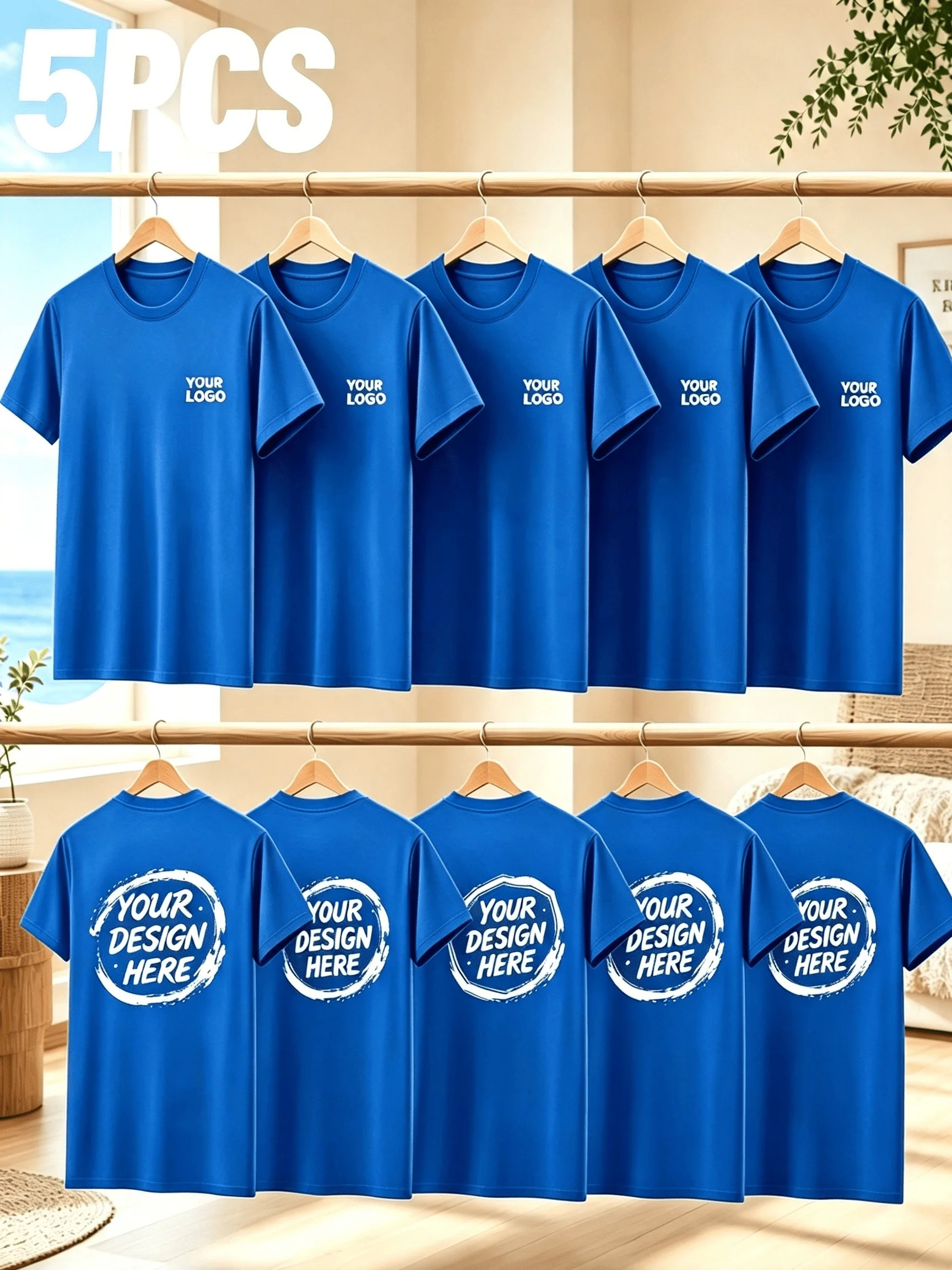 5 PCS Customized Men's T-Shirts. Design Your Logo Pattern. Breathable, lightweight. Suitable for Giving as Gifts to Others. Work