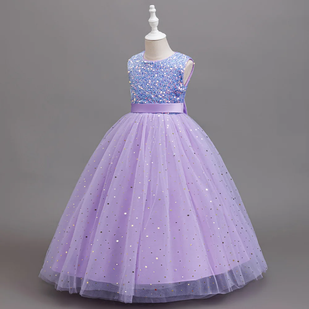 HETISO Prinzessin Pailletten Mädchen Formelle Kleidung Teenager Kind Host Klavier Leistung Geburtstag Hochzeit Party Ballkleider 5-14Y