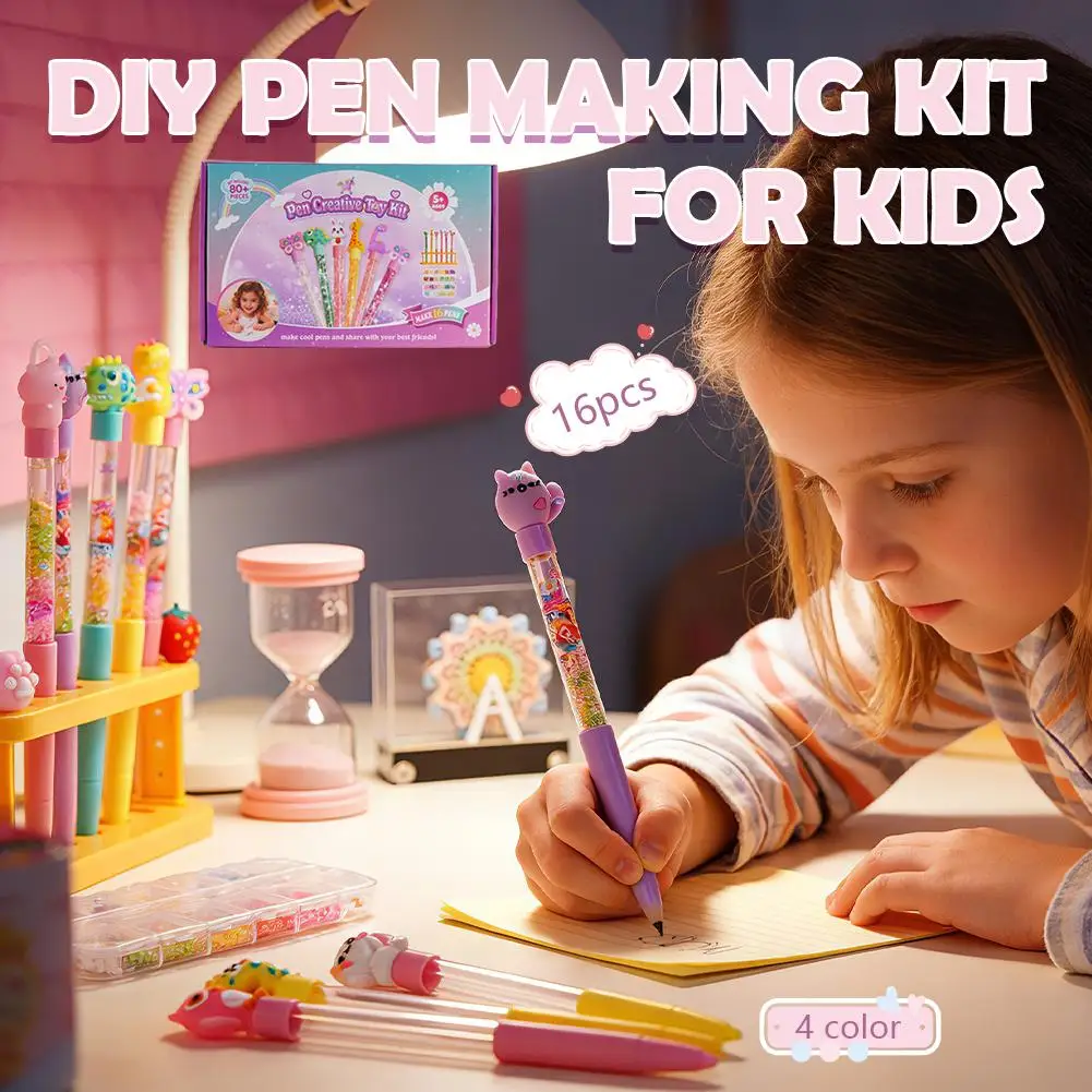 

16Pcs/Set DIY Pen Making Kit For Kids Kawaii Animal Glowing Gel Pen Quicksand Stationery Student Signature Pens Christmas G F5O3