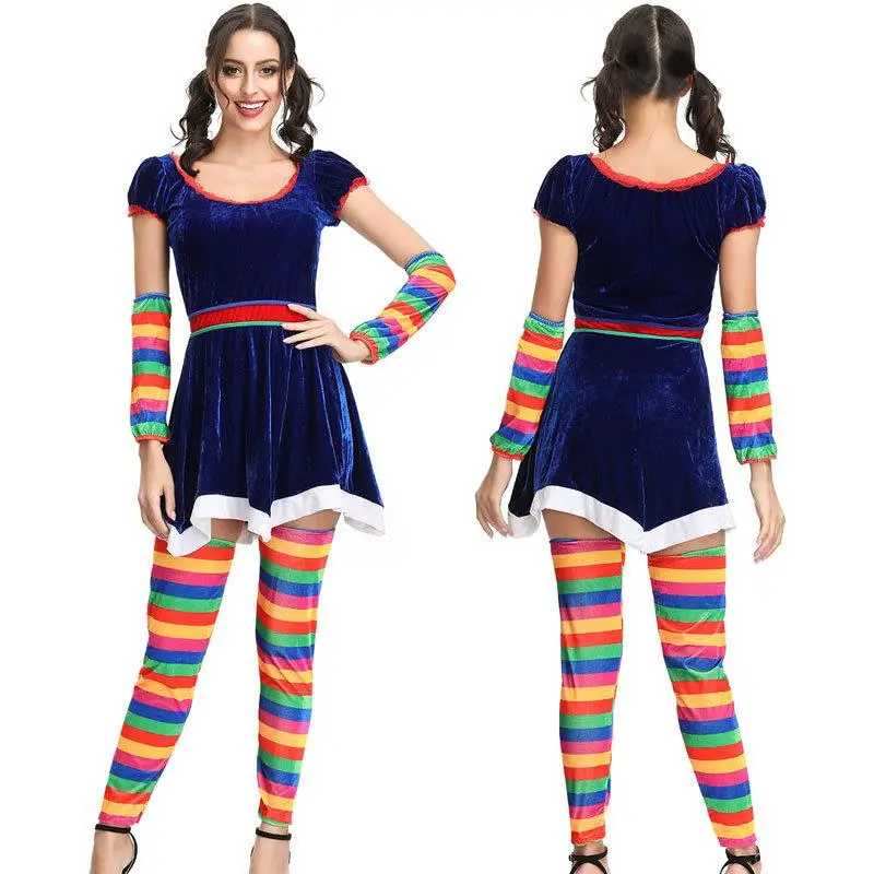 

Halloween Blue Circus Clown Costume Performance Suit Christmas Rainbow Candy Festival Performance Gift Women's Ethnic Stage C...