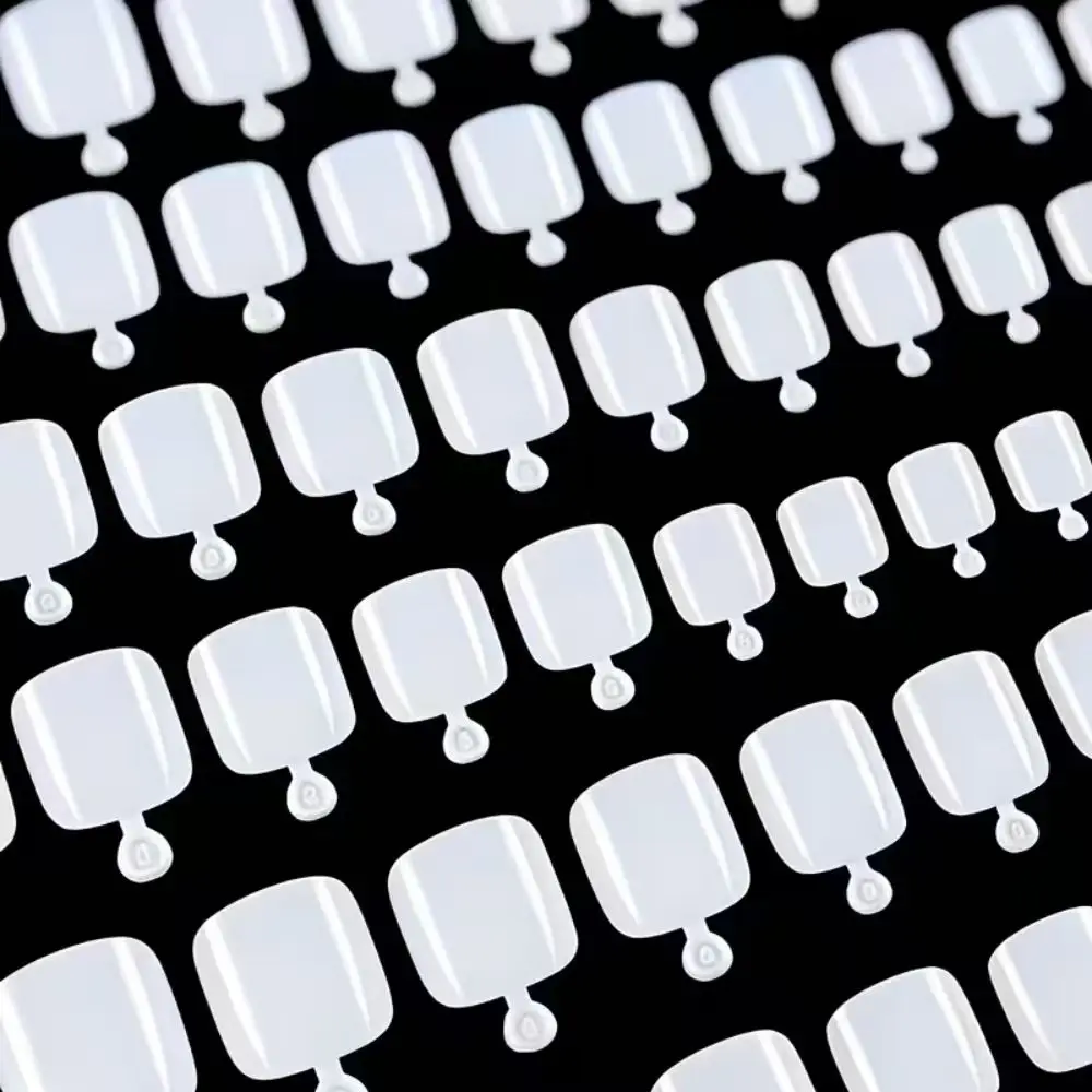 100pcs/Box French Tip Press-On Toenails White Color System Square Shape Foot Nails Short Length Glossy Finish False Toe Nail Set view 4