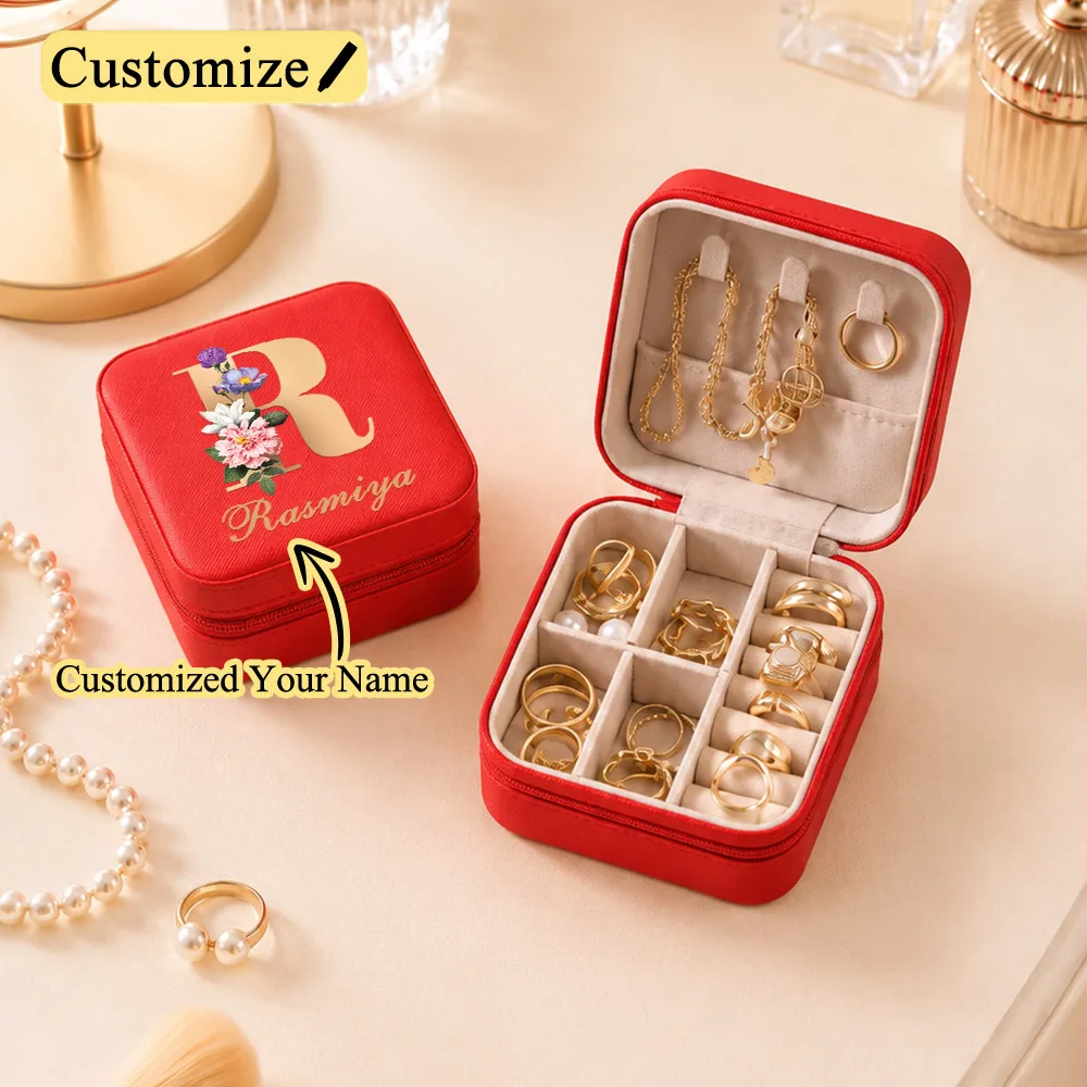 Custom Jewelry Boxes,Personalized Name Initials Jewelry Boxes,Faux Leather Travel Jewelry Storage Boxes,Birthdays Gift for Women