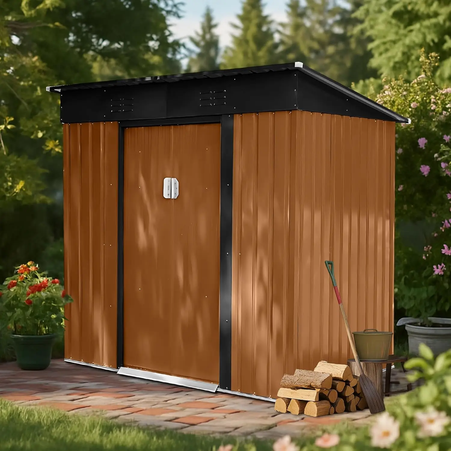 new 6x4 FT Outdoor Metal Storage Shed Lockable Sloped Roof Tool Backyard Patio, Customized