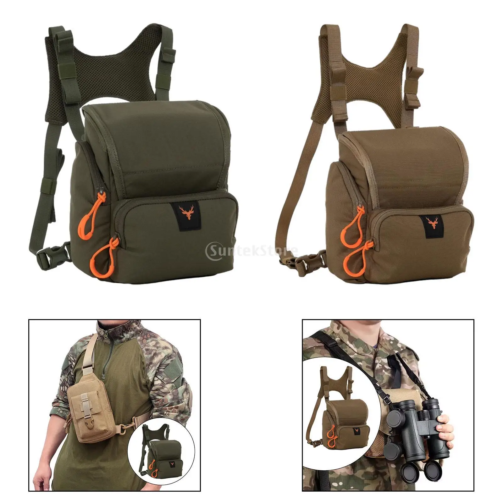 Binocular Harness Chest Pack Hunting Storage Bag Practical Multipurpose Carrier Case with Rain Protection Cover Portable Hiking