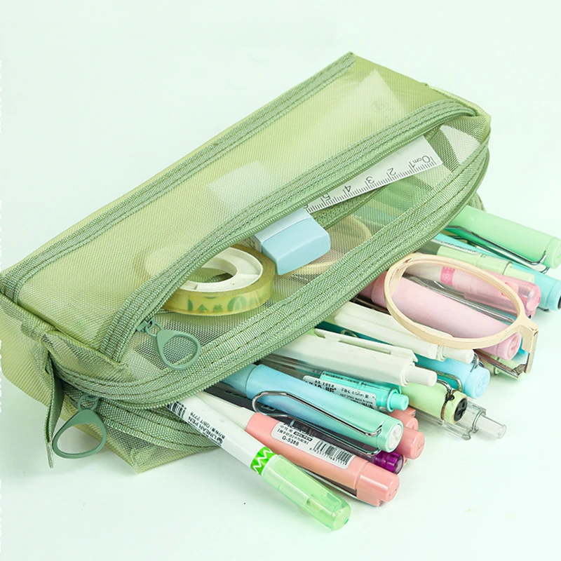 Simple Bilayer Pen Bag Large Capacity Pencil Case High Appearance Transparent Stationery Storage Bag School Supplies Gifts