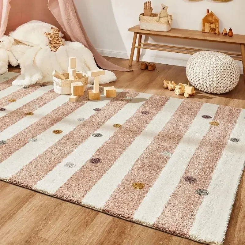 

Striped Lines Hairy Nursery Play Mats For Children,Dot Plush Kids Bedroom Rug，Pink Fluffy Carpet For Living Room,Soft Kids Rugs