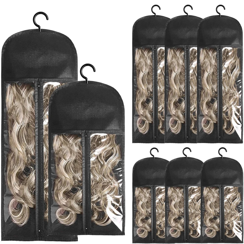 6 مجموعات من حقيبة تخزين وصلات الشعر الطويلة للغاية مع شماعة، مقاسين للشعر المستعار المتعدد، شماعة مقاومة للغبار لوصلات الشعر #1
