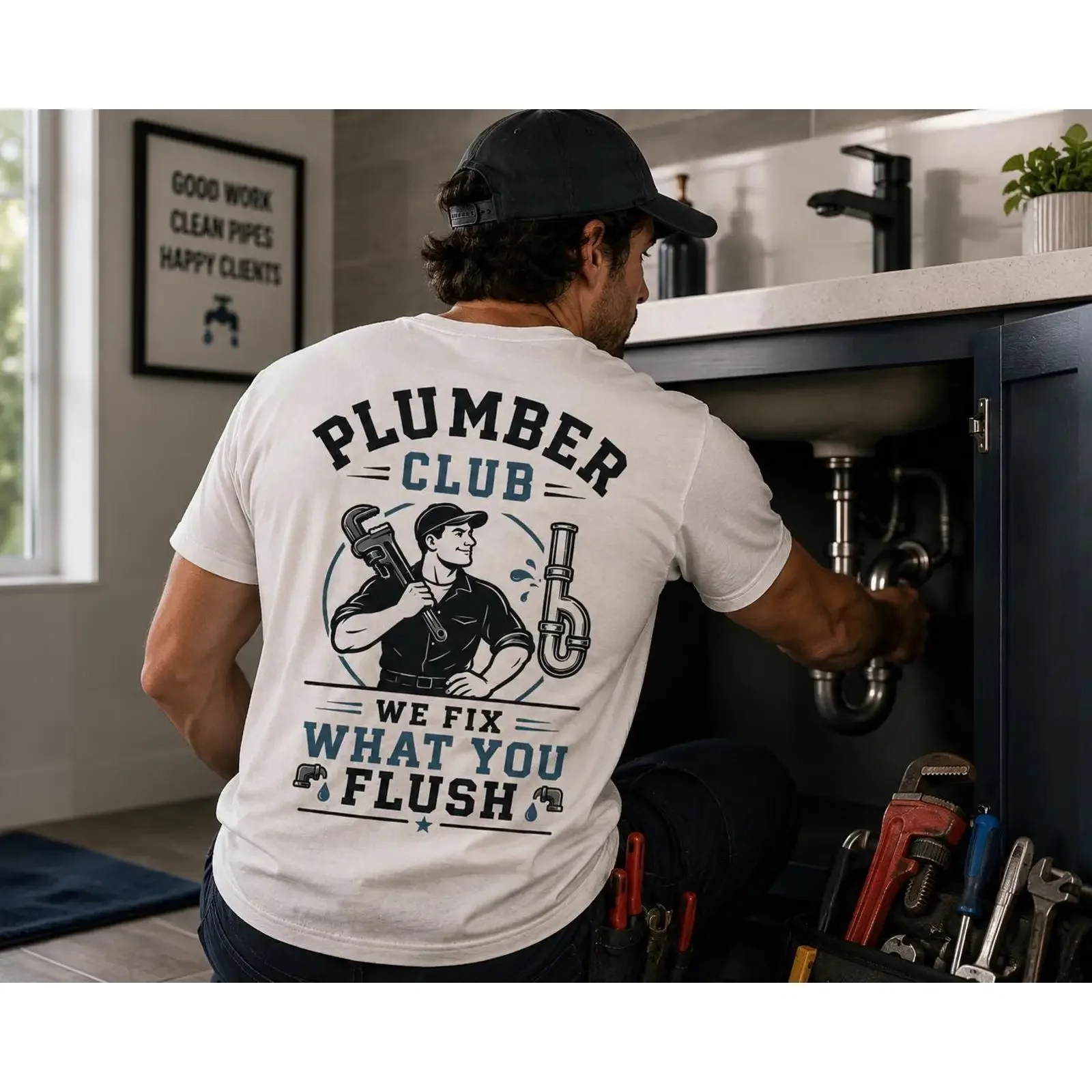 Plumber T Shirt We Fix What You Flush Funny GifT vintage Washed streetwear Casual Comfortable fashion graphic Versatile