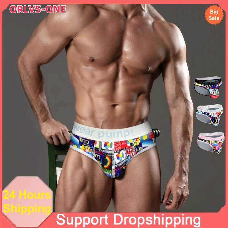 

1/2/3PCS Men's Briefs Sexy Gay Underwear Sissy Lingerie Mesh Breathable Hombre MaleThong Srting Comfortable Panties Print Briefs