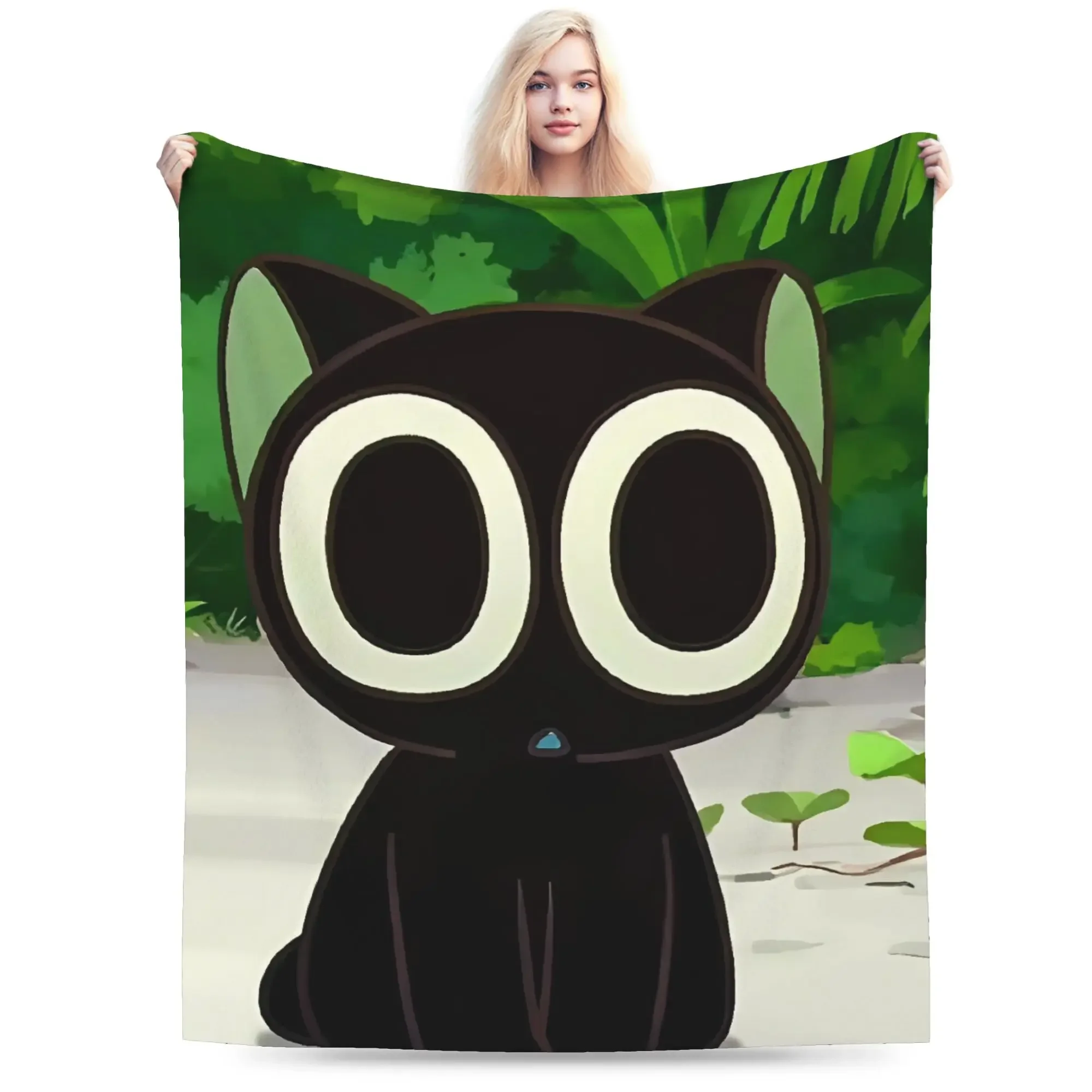 Luo Xiao Hei Soft Plush Throw Blanket for Kids  Cute Cat Design Comfortable Couch Bed Flannel Cover