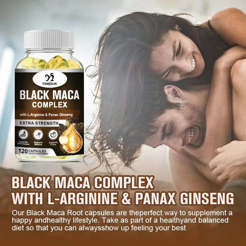 Black Maca Root Capsules 5000mg (High Strength) Peruvian with L-Arginine, Panax Ginseng & Pepper