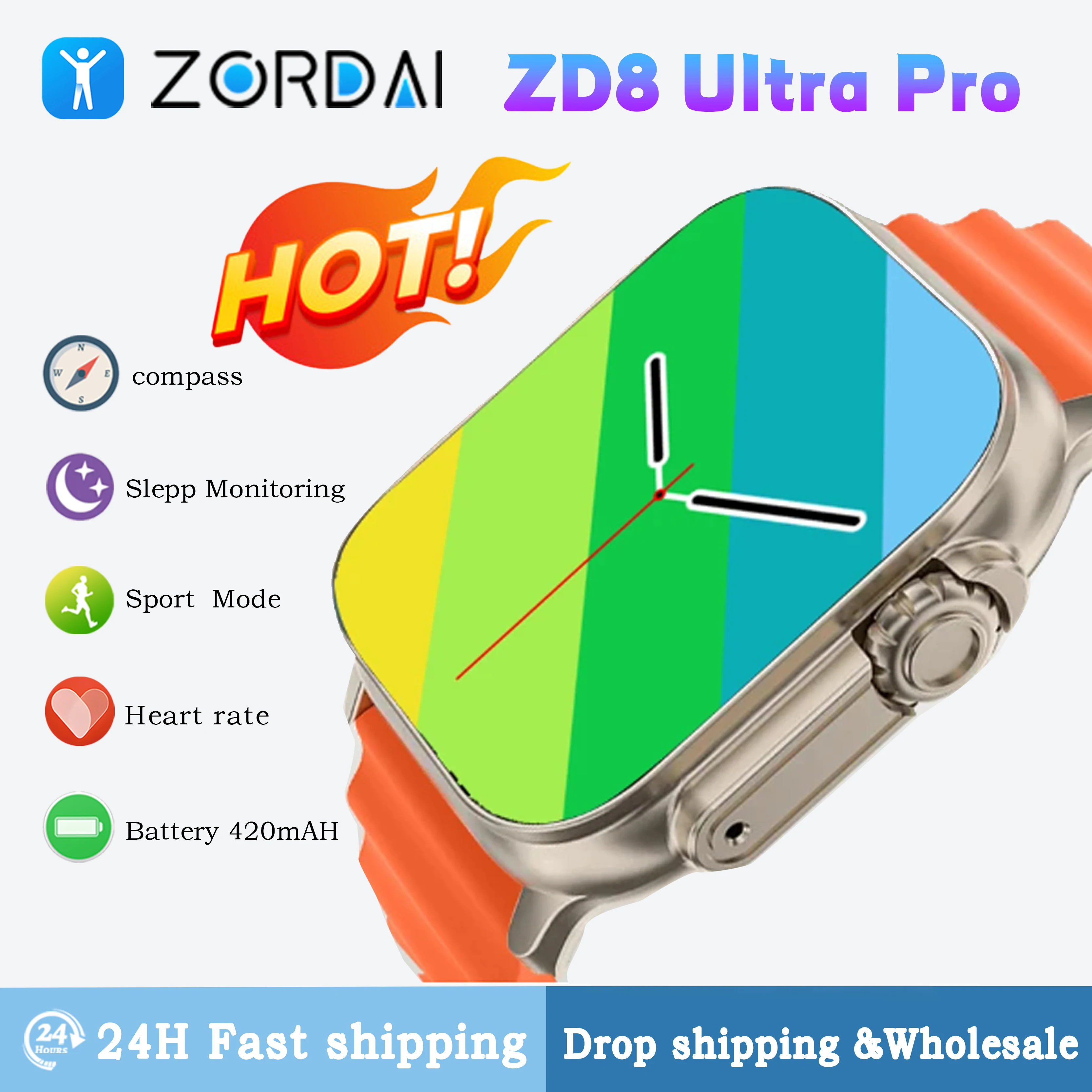 

Zordai ZD8 Ultra Pro Smart Watch Men Women Bluetooth Call Fitness Tracker with Heart Rate Monitor Blood SmartWatch PK HK Ultra 2