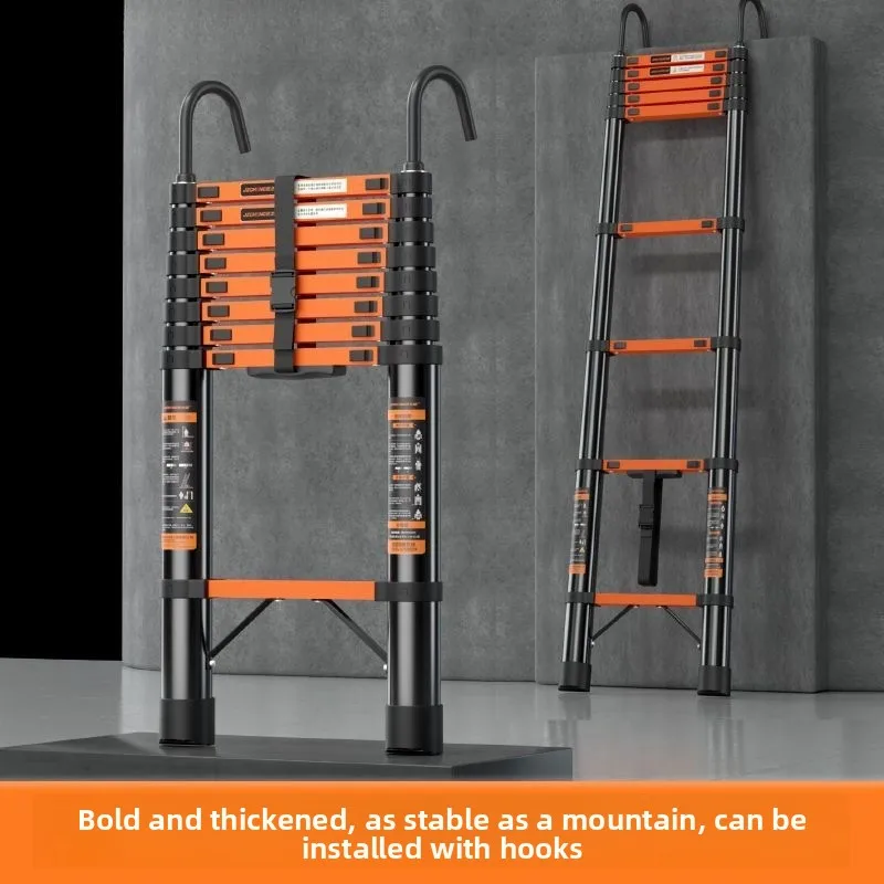 Single-sided Thick Bamboo-joint Telescopic Ladder, Convertible Straight & A-frame Ladder for Home & Construction