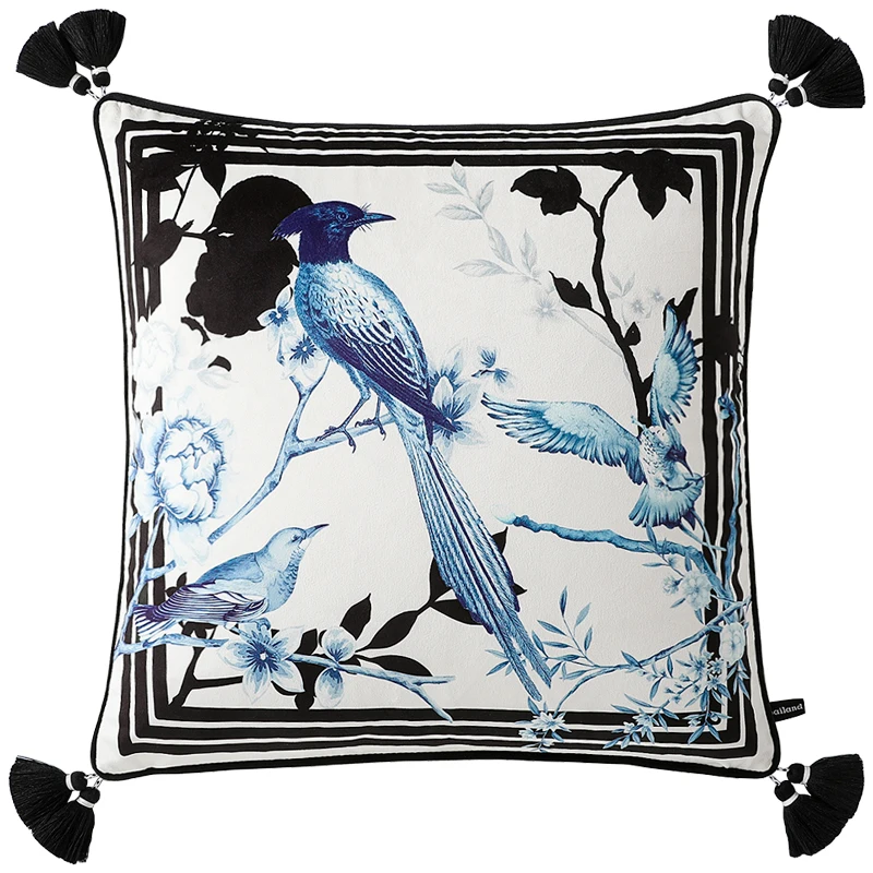 Chinese Bird Pillows Luxury Thin Velvet Cushion Case Art 60x60 Decorative Pillow Cover For Sofa Chair Home Decorations