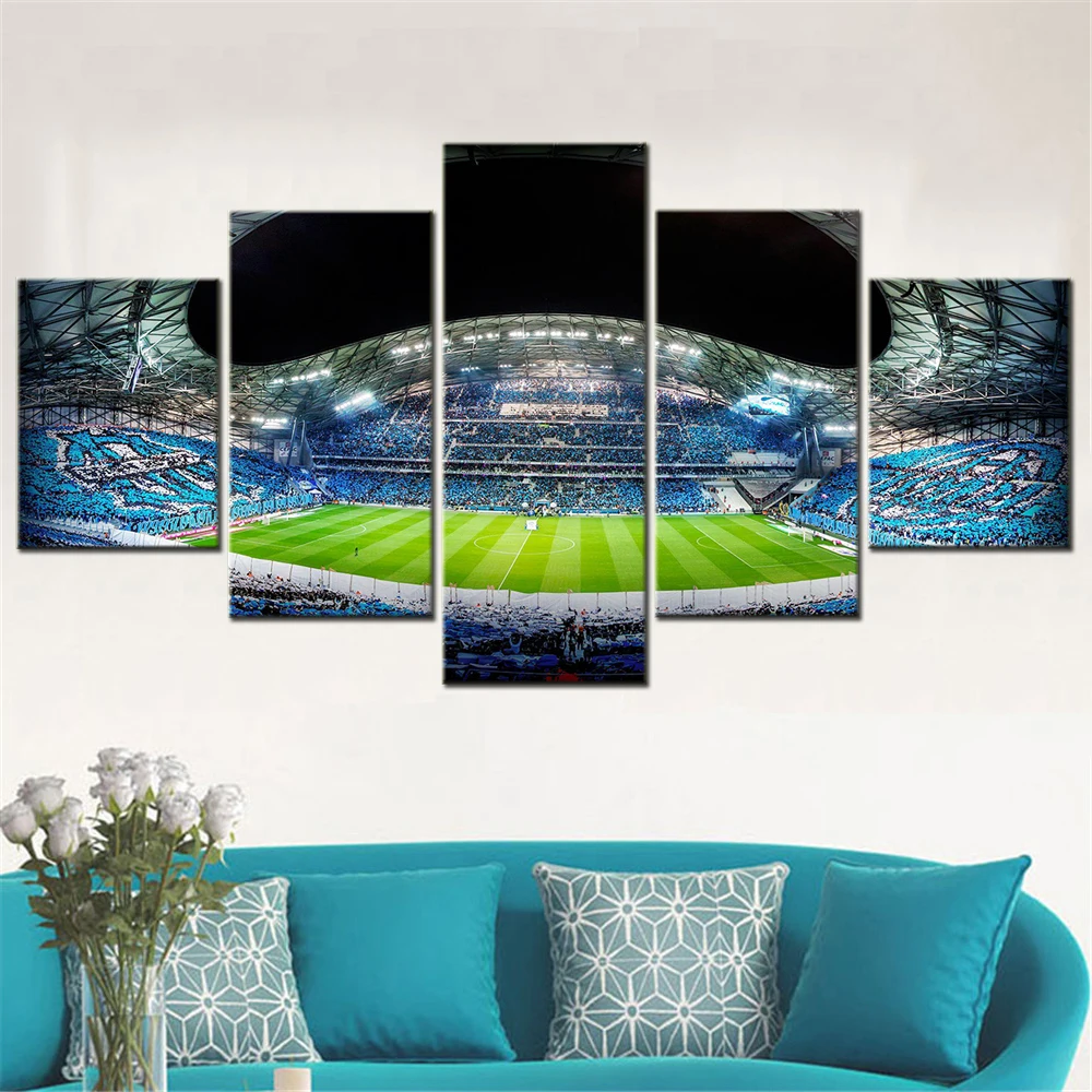 5 Panel Football Olympique Stadium Night Scene Canvas Wall Art Pictures for Room Decoration Teenager Modern Home Decor Poster