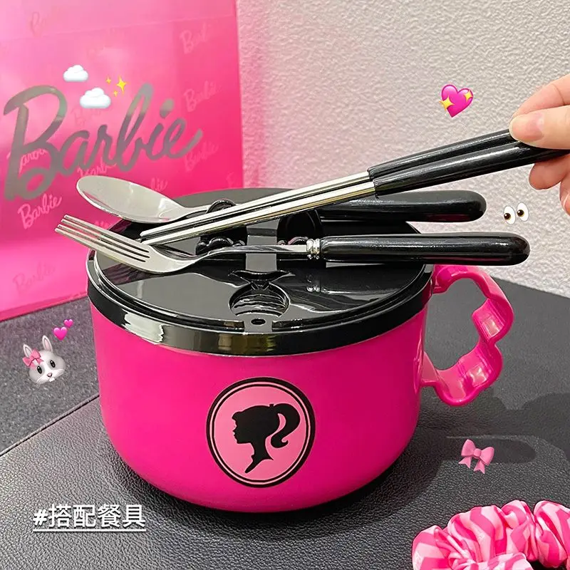 Barbie Instant Noodle Bowl Large Capacity with Lid Student Anti-Fall New Kawaii Exquisite Lunch Box Dormitory Convenient Home