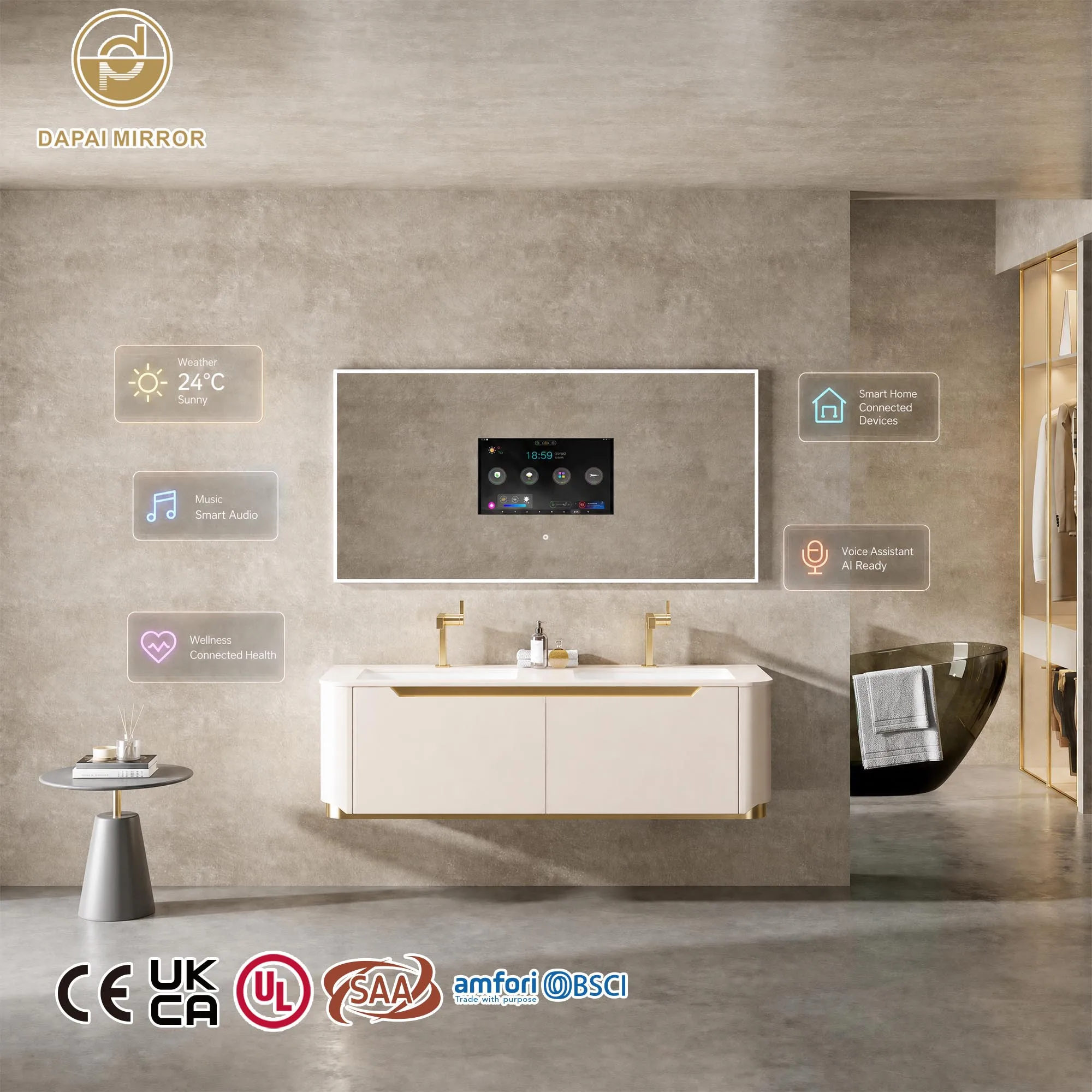 Smart Mirror4mm Coated Remote Control Ai Tv Led Smart Light Wall Mounted Skin Analyzer Support Bathroom Mirror With Television
