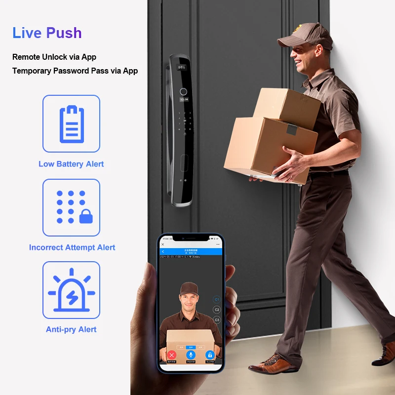 005 Rebekey Fully Automatic 3D Face Recognition Lock with Camera Tuya APP Password Lock Fingerprint Biometric Smart Door Lock