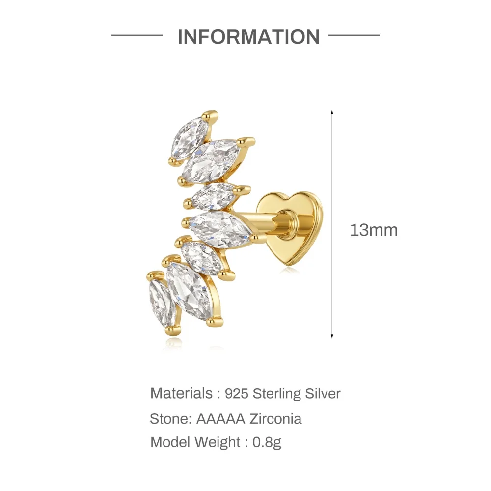 Aide S925 Sterling Silver Marquise CZ Ear Crawler Helix Piercing Earrings For Women Stackable Heart Flat Back Ear Stud Jewelry