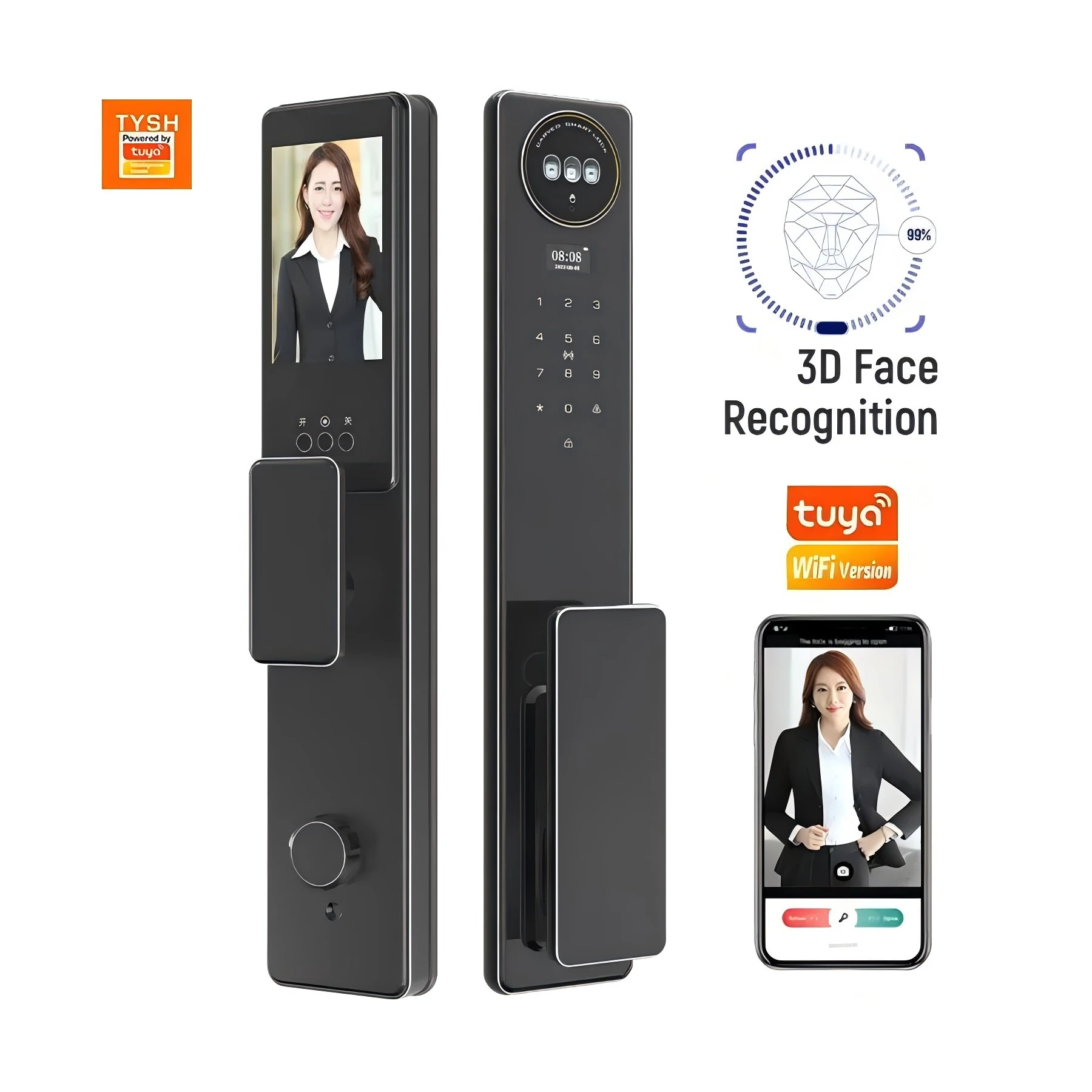 Tuya Smart Home Cerradura Inteligente Finger Print Door Lock Smart Digit Lock With Security Camera