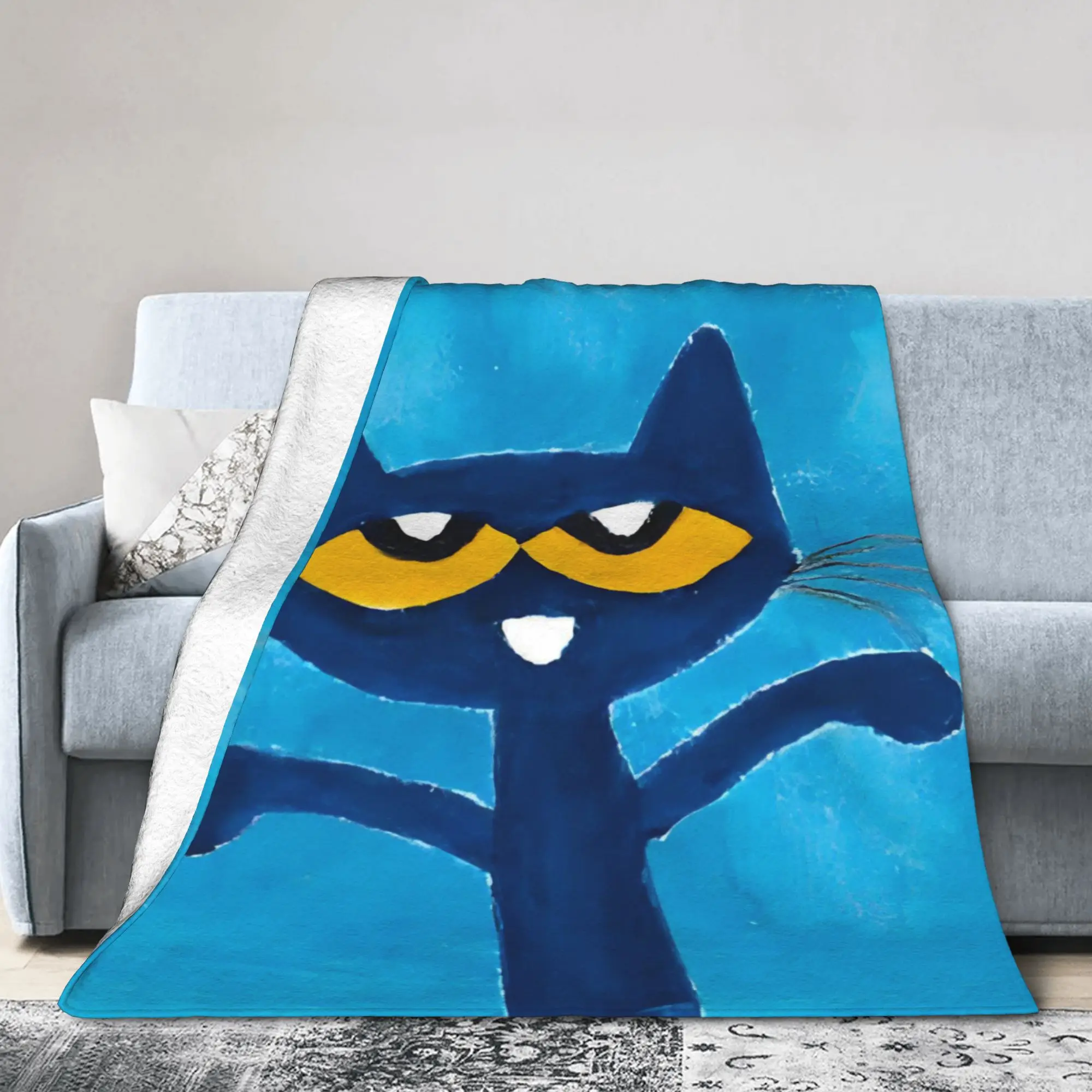 Cartoon Pete the Cat  Plush Blankets Groovy  Awesome Throw Blankets for Home 125*100cm Bedspread