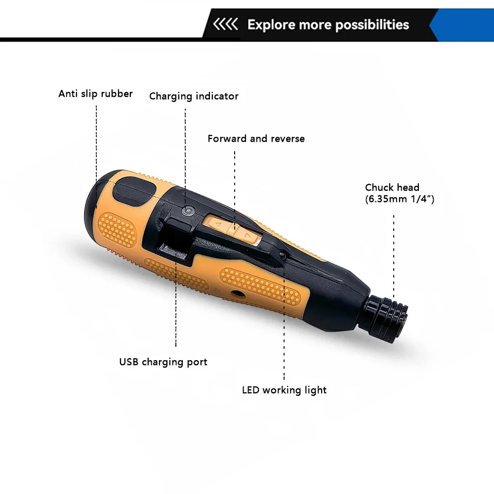 Cordless Electric Screwdriver USB Hybrid Screwdriver Drill Rechargeable Li-ion Battery Mini Power Tools Led Light Maintenance