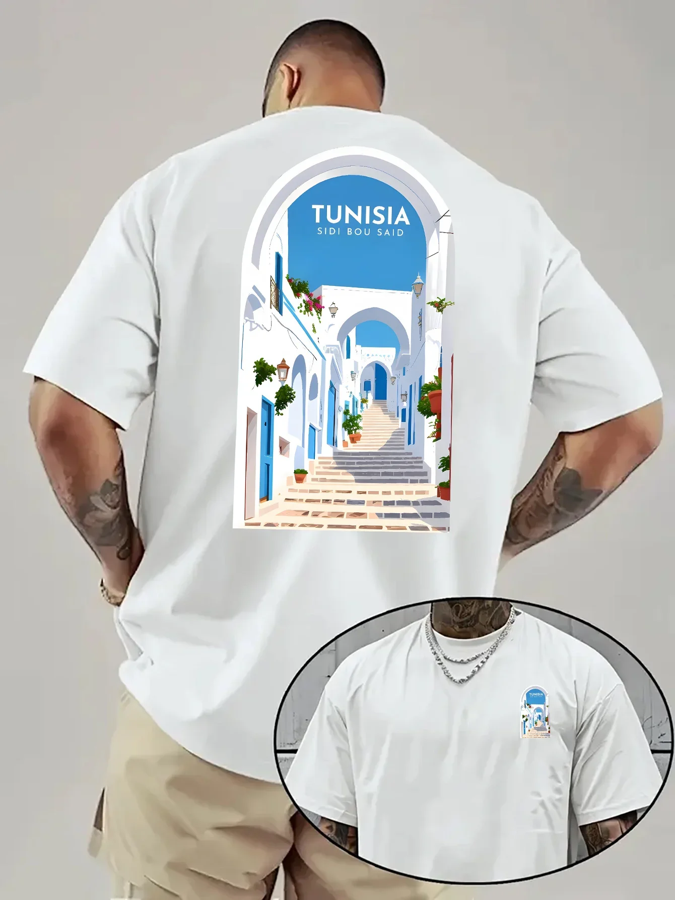 

Новая футболка с рисунком Tunisia Sidi Bou Said, винтажная мужская хлопковая футболка большого размера, модная женская футболка, топы унисекс, уличная одежда