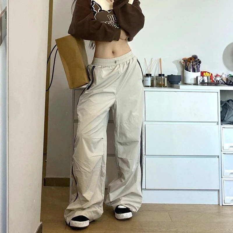 QWEEK Y2k Oversize Cargo Pants Woman Harajuku Vintage Casual Wide Leg America Style Trousers Streetwear Sports Basic Pantalones