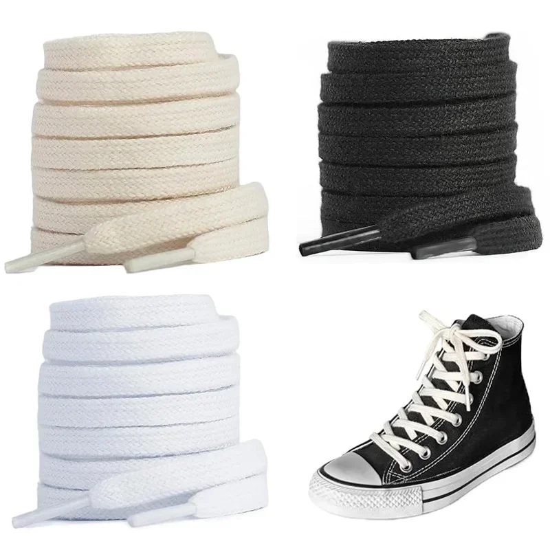 1Pair/2Pairs Pure Cotton Flat Shoelaces, Classic Double-layered Laces for Canvas Sneakers and Casual Shoes, No Fading Durable
