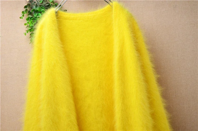 Female Women Fall Winter Clothing Colored Hairy Mink Cashmere Knitted Loose Cardigans Mantle Angora Fur Jacket Sweater Coat Pull