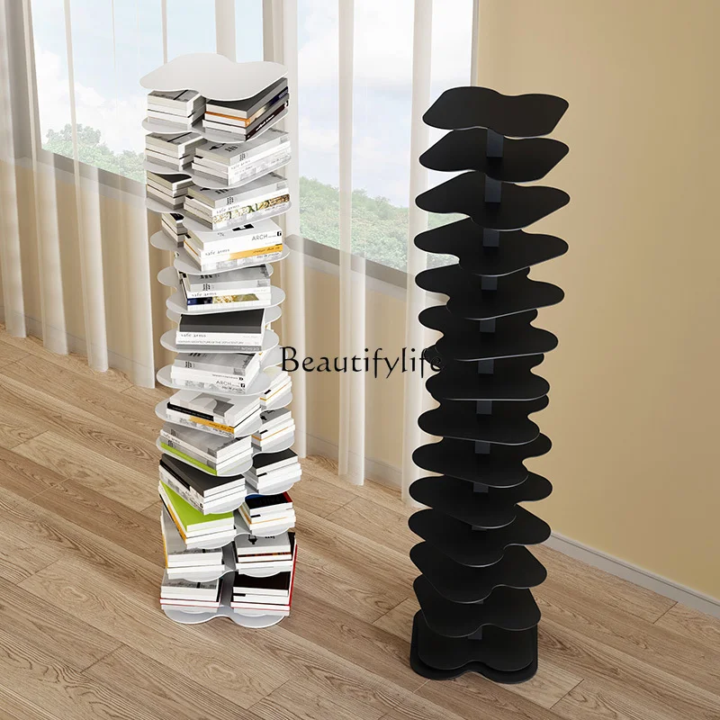 Vertical Corner Art Spiral Bookshelf Iron Rotating Invisible Corner Bookcase