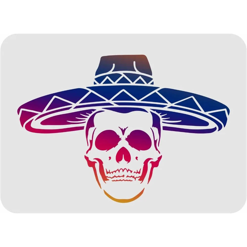 

Mexican Skull Painting Stencils 11.7x8.3inch DIY Decorative Skull Stencils Plastic Skull with Cap Pattern Stencil Rectangle