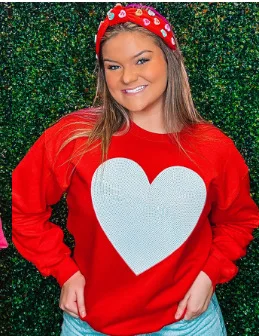 BKLD 2025 Spring New Fashion Sequined Heart Pattern Long Sleeve Tops Rouned Neck Sweatshirts Hoodie Christmas Clothes For Women