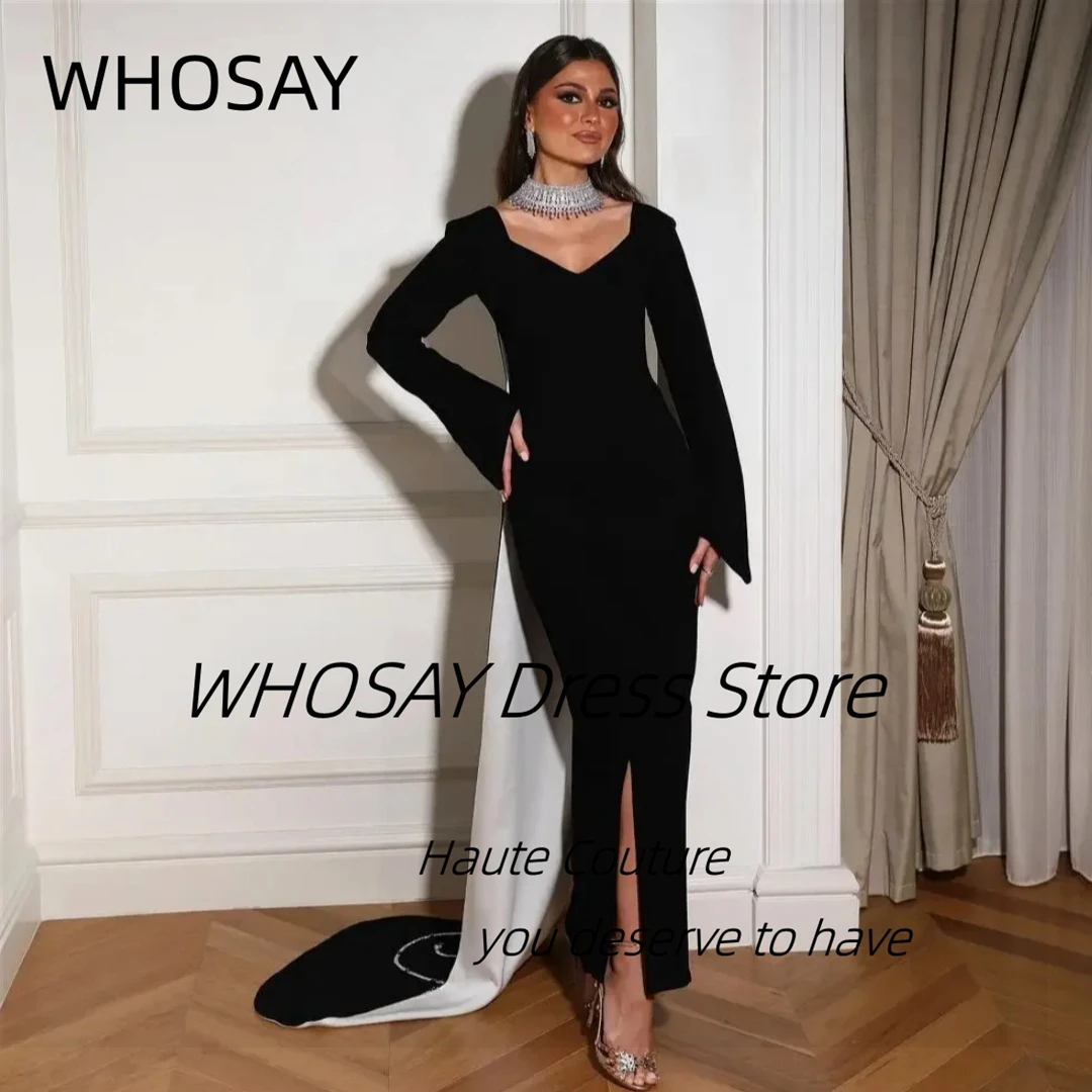 

WHOSAY Саудовская Аравия Пром платья с бисером и цветочным шлейфом Вечернее платье с длинными рукавами Вечерние специальные платья по индивидуальному заказу