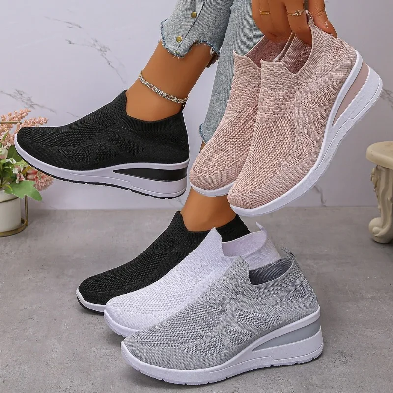 2025 Women Casual Sneakers Breathable Wedge Lightweight Shoes Women Slip on New Comfortable Spring Mesh Shoes Zapatos De Mujer