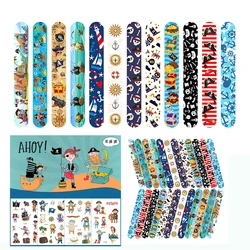 Pirate Party Favors Slap Bracelet Kids Pirate Birthday Decorations Pirate Accessories Cartoon Tattoo Stickers Prizes Supplies