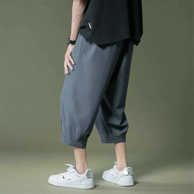 夏のメンズ薄型スタイル 7 点ワイドレッグクローズドランタン日本製アイスシルククロップドパンツ