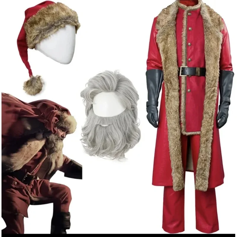 Santa Claus Cosplay Costume Wig Hat Movie Christmas Chronicles Fantasy Men Halloween Carnival Outfit For Disguise Male Role Play
