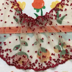1Yard Bilateral Embroidered Lace Trim Hearts Clothes Accessoriesy Lingerie Bra Underwear Doll's Dress Sewing DIY Dark Red